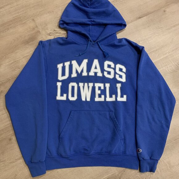 Champion UMass Lowell River Hawks Hoodie Sweatshirt Blue Men's Small S Pullover - Picture 1 of 8